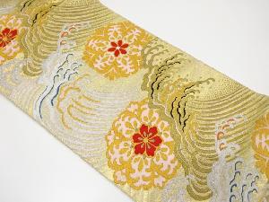 アンティーク 荒波に花模様織り出し袋帯(着用可)